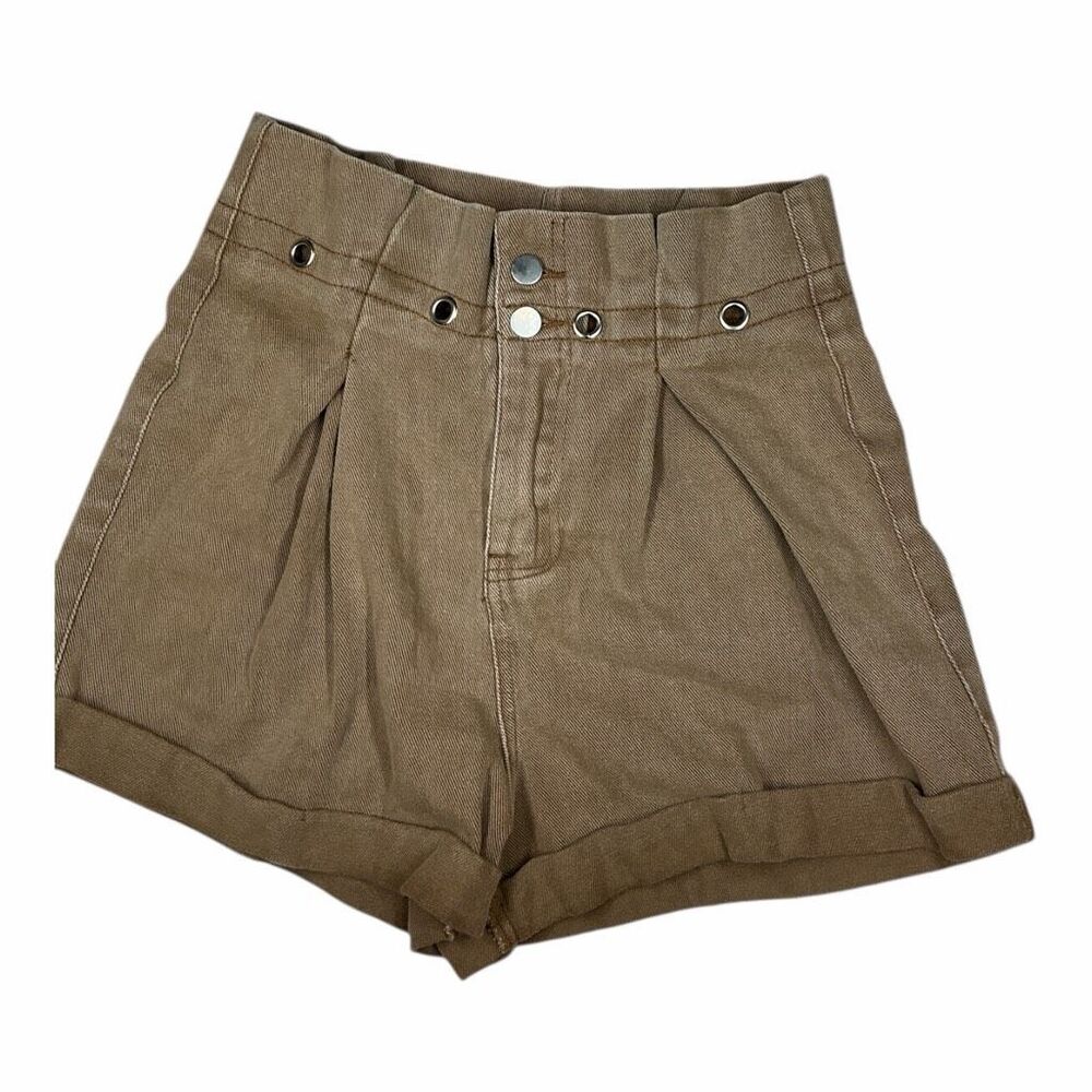 NWOT LE Lis Women's Size Medium Beige Paperbag High Waisted Cuffed Shorts